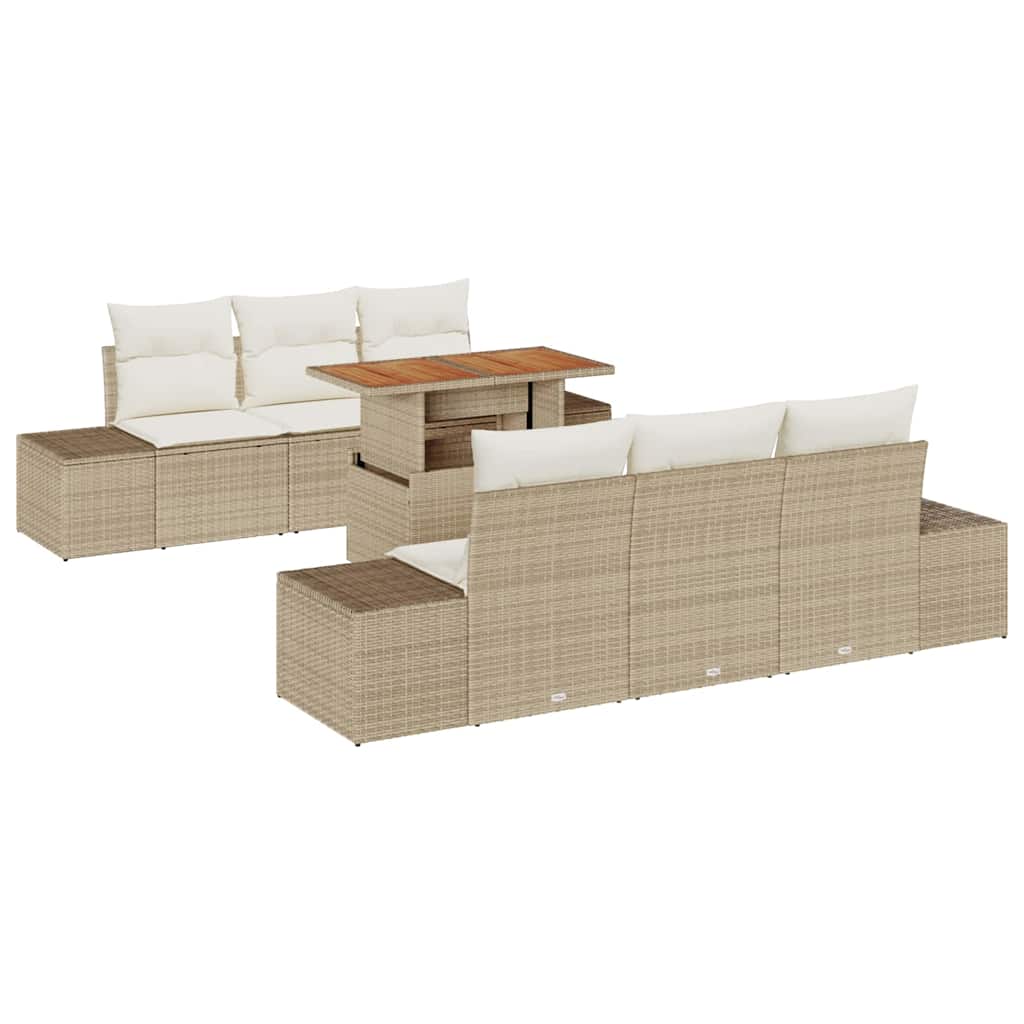 Tuin Sofa Set met opslag 7 pcs Beige Poly riet is nu te koop bij PeponiXL, paradijselijk wonen!