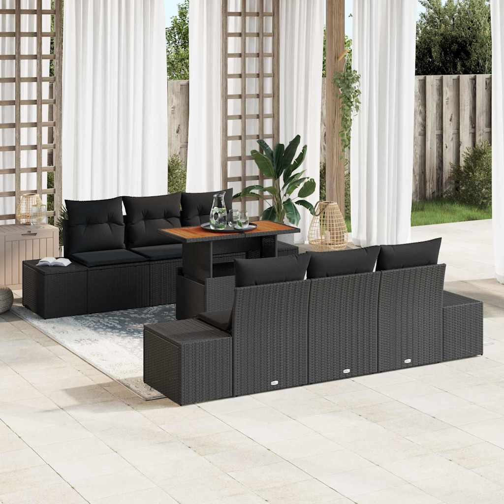 Tuin Sofa Set met opslag 7 pcs Zwart Poly riet is nu te koop bij PeponiXL, paradijselijk wonen!