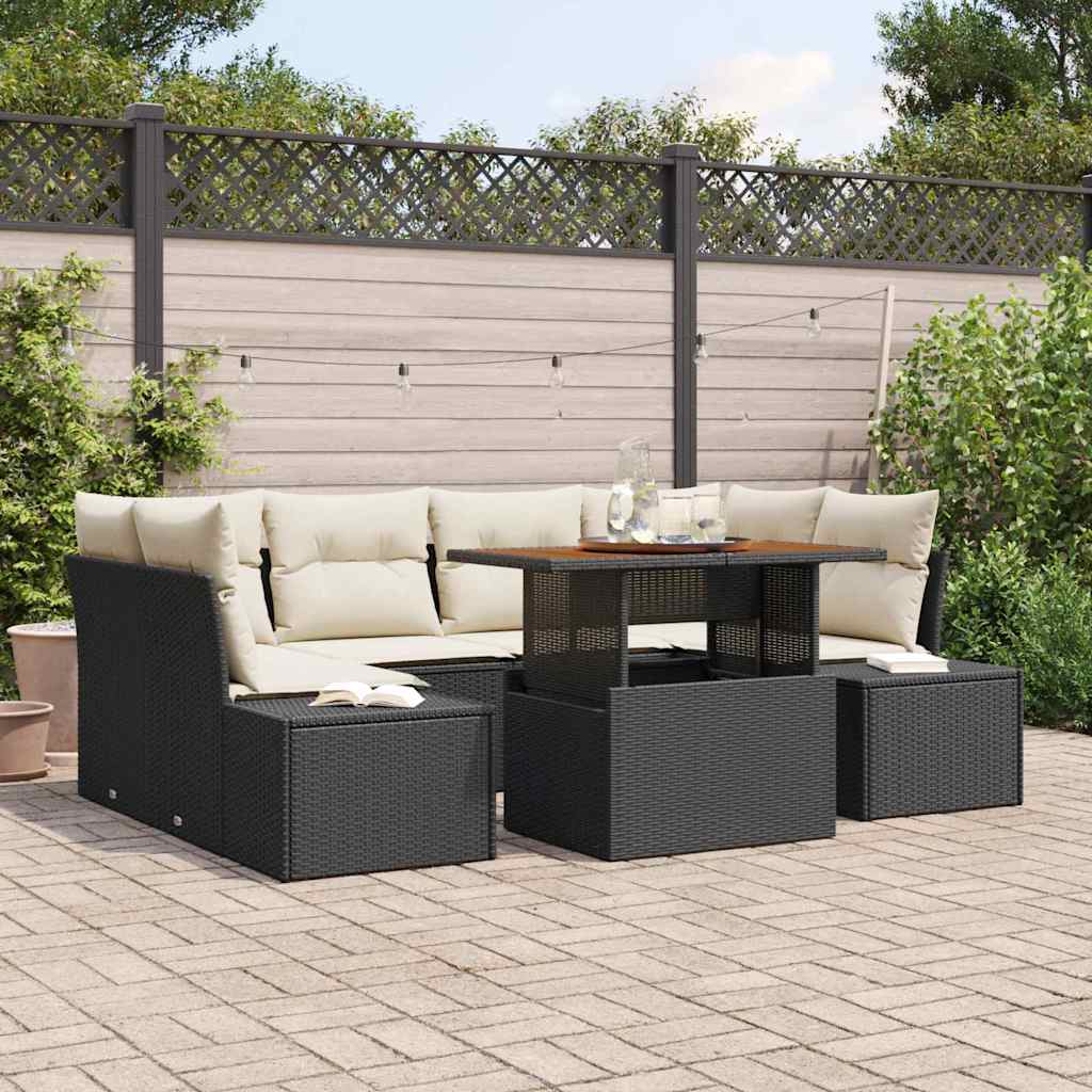 Tuin Sofa Set met opslag 7 pcs Zwart Poly riet is nu te koop bij PeponiXL, paradijselijk wonen!