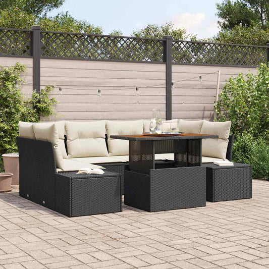 Tuin Sofa Set met opslag 7 pcs Zwart Poly riet is nu te koop bij PeponiXL, paradijselijk wonen!
