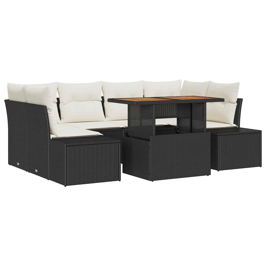 Tuin Sofa Set met opslag 7 pcs Zwart Poly riet is nu te koop bij PeponiXL, paradijselijk wonen!