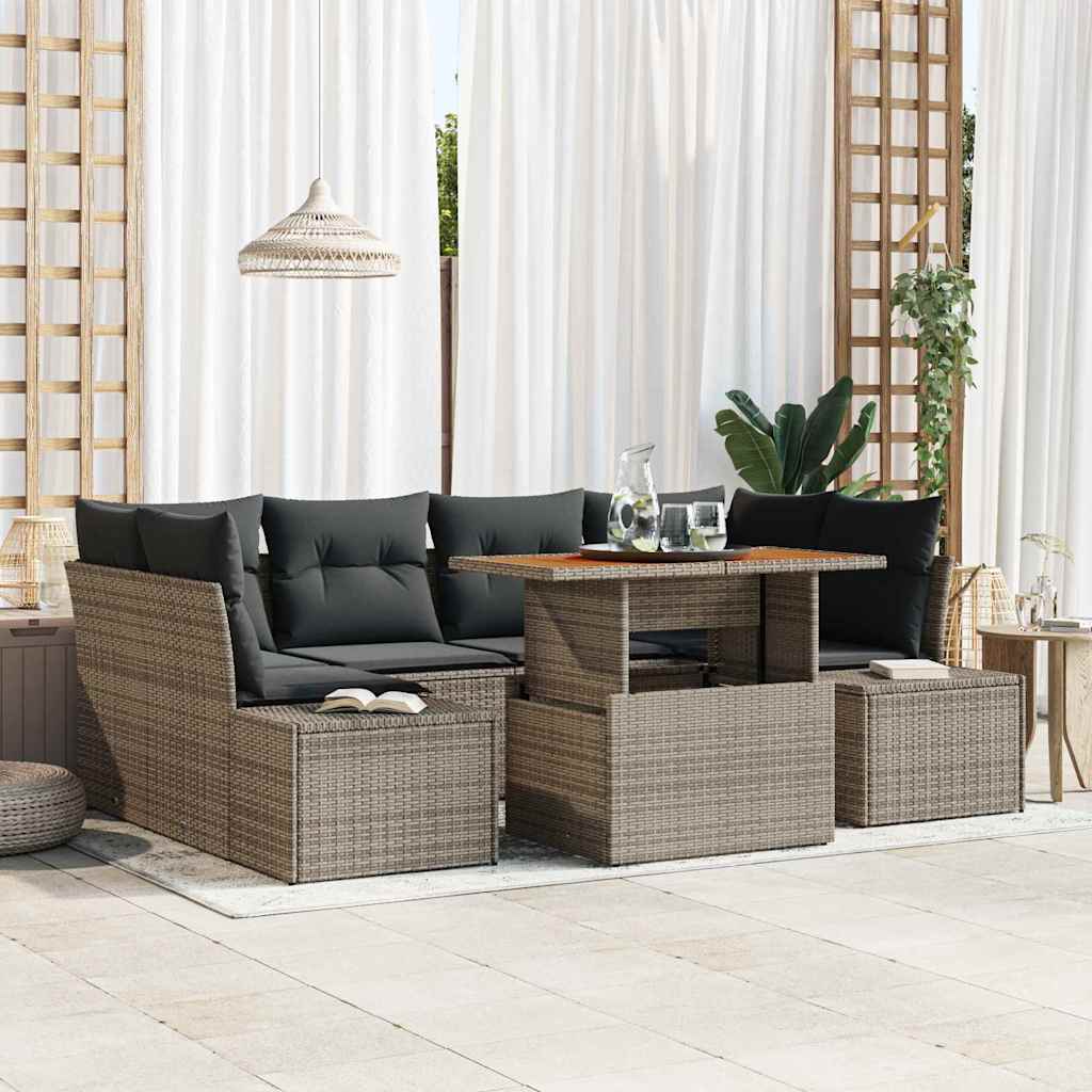 Tuin Sofa Set met opslag 7 pcs Grijs Poly riet is nu te koop bij PeponiXL, paradijselijk wonen!