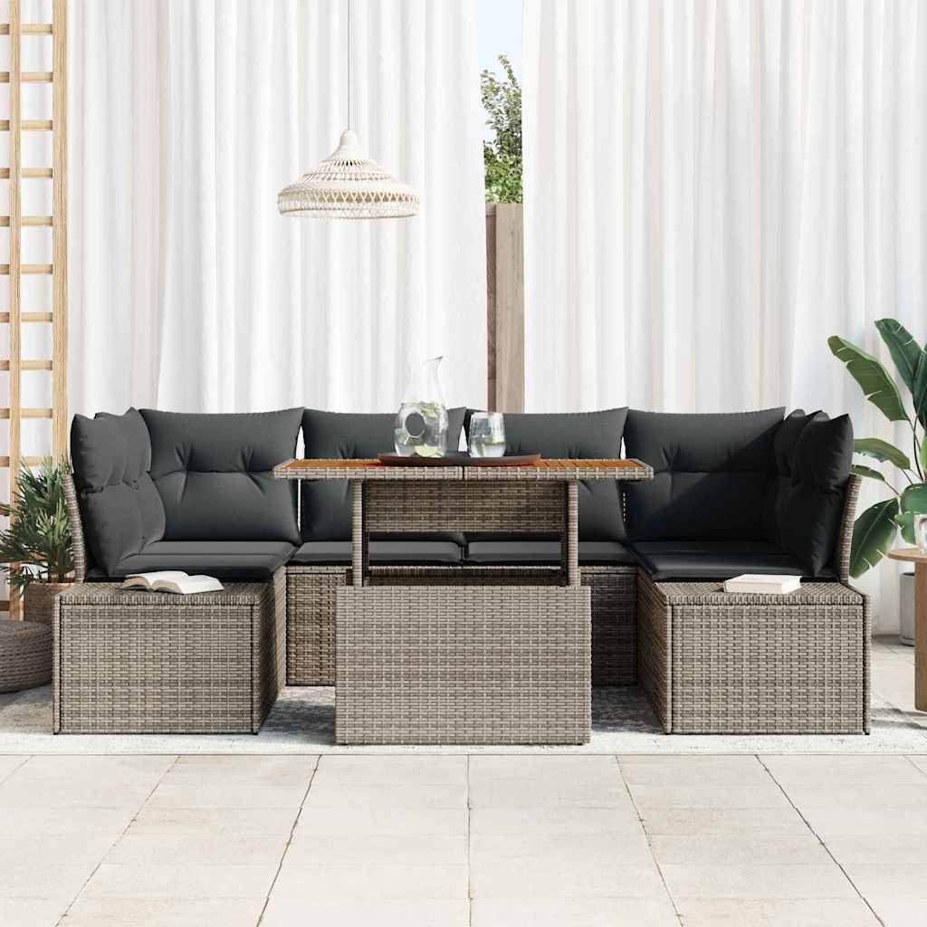 Tuin Sofa Set met opslag 7 pcs Grijs Poly riet is nu te koop bij PeponiXL, paradijselijk wonen!
