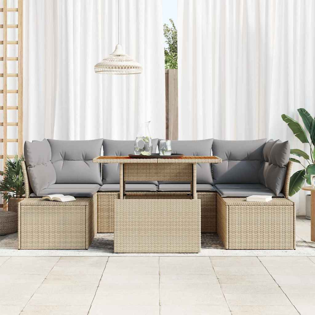 Tuin Sofa Set met opslag 7 pcs Beige Poly riet is nu te koop bij PeponiXL, paradijselijk wonen!