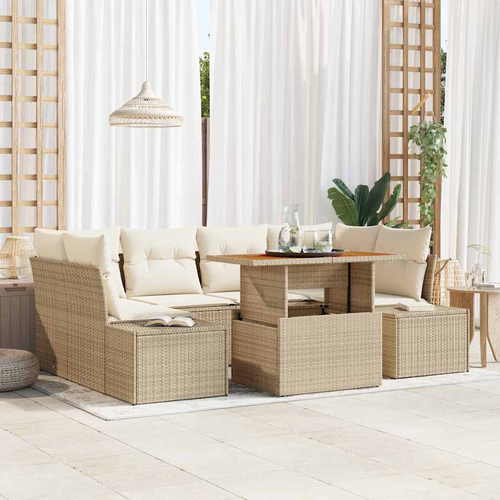 Tuin Sofa Set met opslag 7 pcs Beige Poly riet is nu te koop bij PeponiXL, paradijselijk wonen!