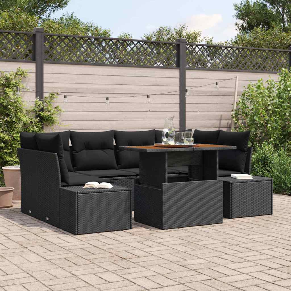 Tuin Sofa Set met opslag 7 pcs Zwart Poly riet is nu te koop bij PeponiXL, paradijselijk wonen!