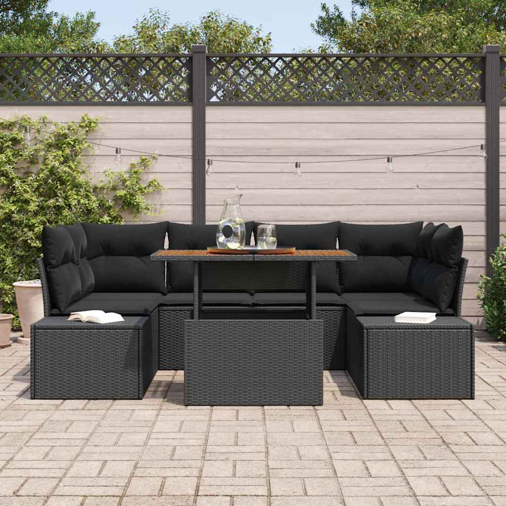 Tuin Sofa Set met opslag 7 pcs Zwart Poly riet is nu te koop bij PeponiXL, paradijselijk wonen!