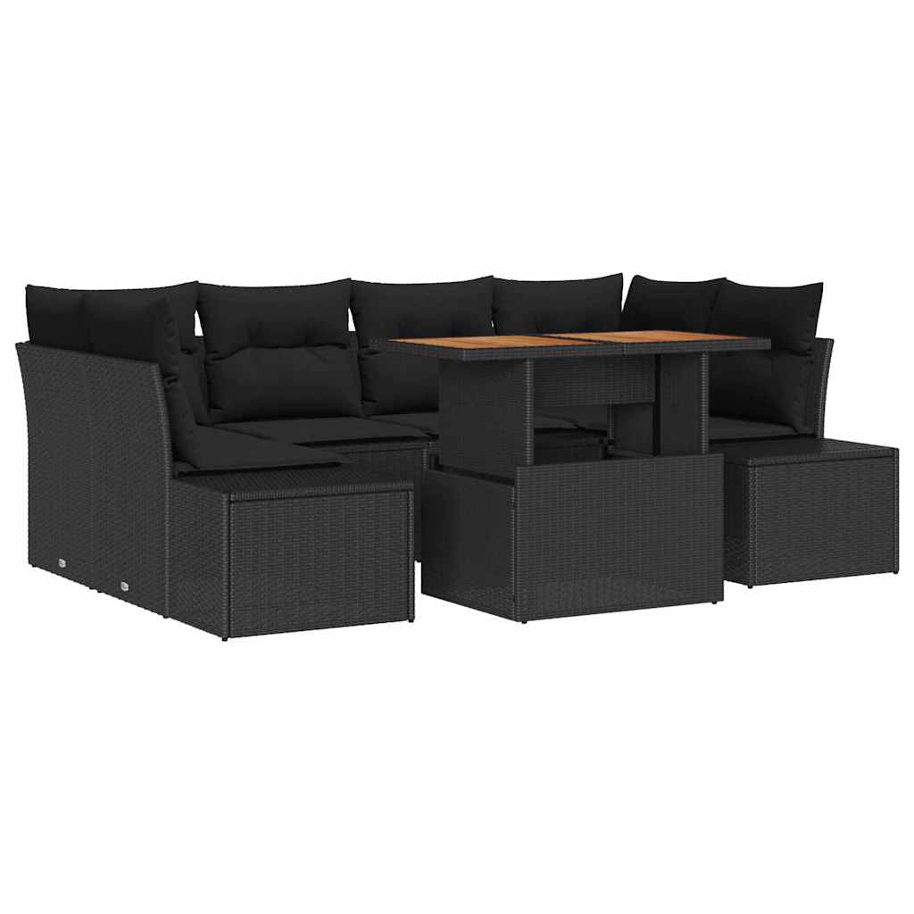 Tuin Sofa Set met opslag 7 pcs Zwart Poly riet is nu te koop bij PeponiXL, paradijselijk wonen!