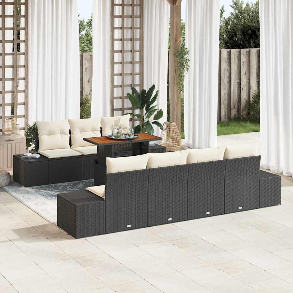 Tuin Sofa Set met opslag 8 pcs Zwart Poly riet is nu te koop bij PeponiXL, paradijselijk wonen!