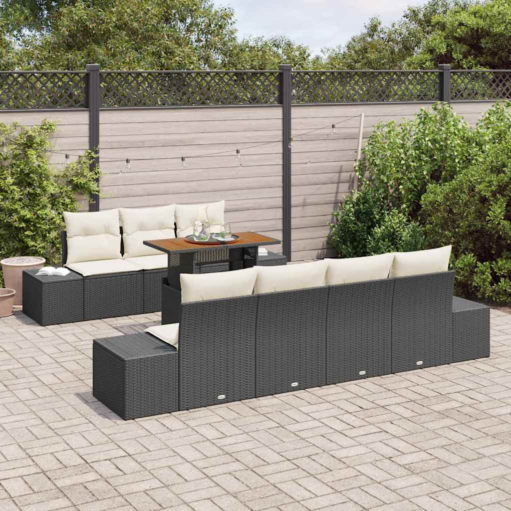 Tuin Sofa Set met opslag 8 pcs Zwart Poly riet is nu te koop bij PeponiXL, paradijselijk wonen!