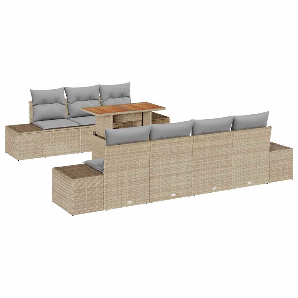 Tuin Sofa Set met opslag 8 pcs Beige Poly riet is nu te koop bij PeponiXL, paradijselijk wonen!