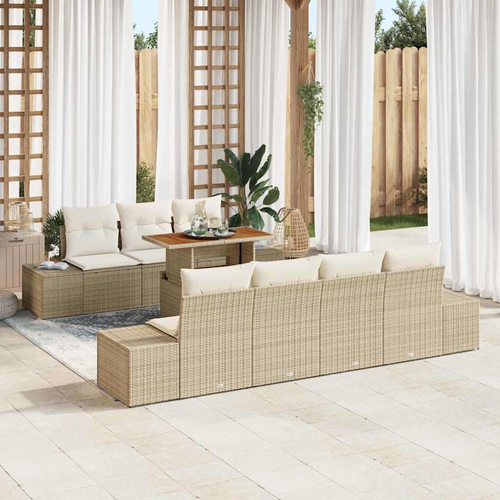 Tuin Sofa Set met opslag 8 pcs Beige Poly riet is nu te koop bij PeponiXL, paradijselijk wonen!