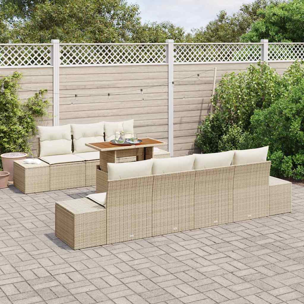Tuin Sofa Set met opslag 8 pcs Beige Poly riet is nu te koop bij PeponiXL, paradijselijk wonen!