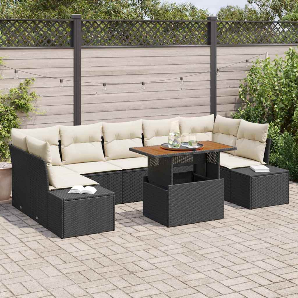Tuin Sofa Set met opslag 8 pcs Zwart Poly riet is nu te koop bij PeponiXL, paradijselijk wonen!