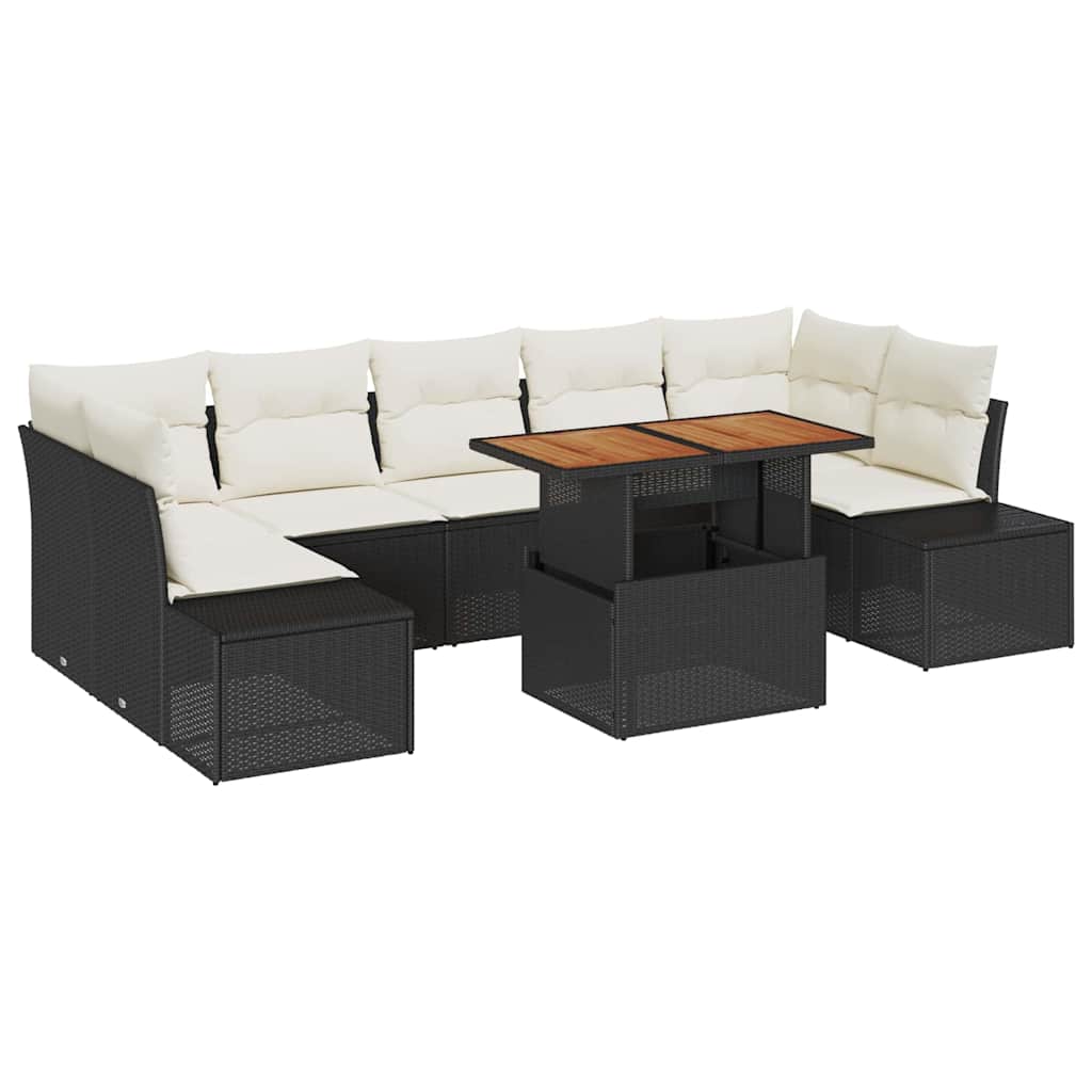 Tuin Sofa Set met opslag 8 pcs Zwart Poly riet is nu te koop bij PeponiXL, paradijselijk wonen!