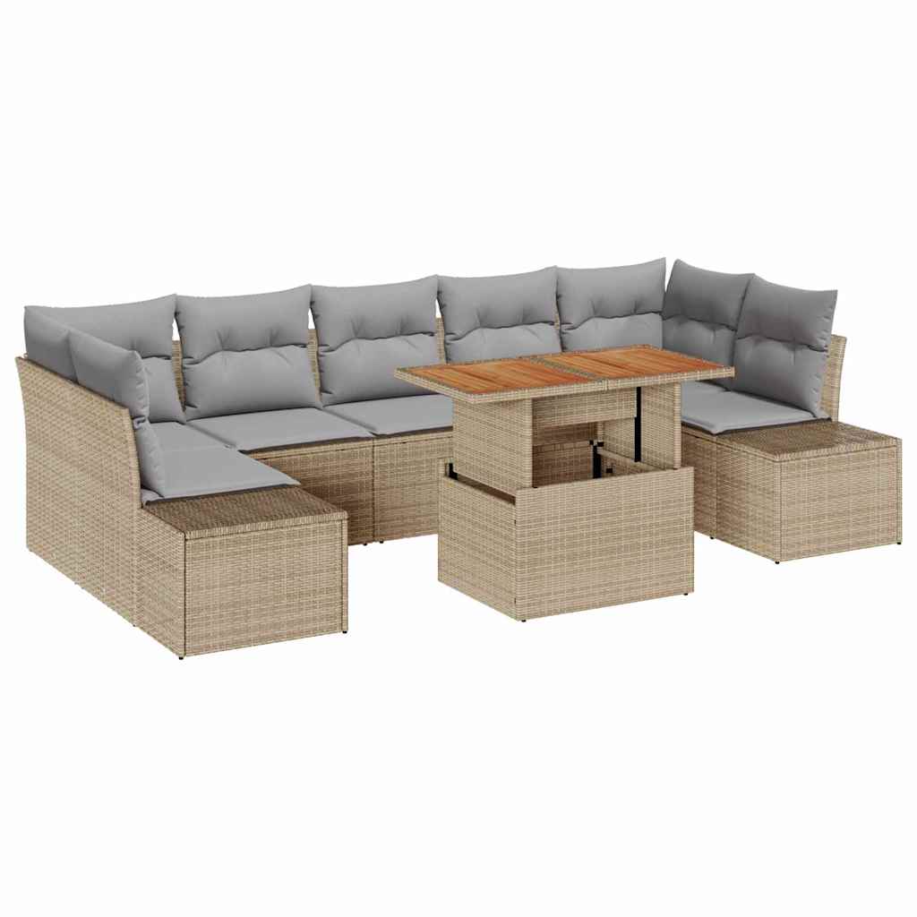 Tuin Sofa Set met opslag 8 pcs Beige Poly riet is nu te koop bij PeponiXL, paradijselijk wonen!