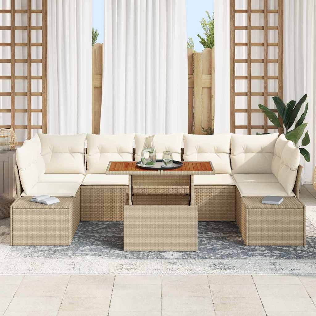 Tuin Sofa Set met opslag 8 pcs Beige Poly riet is nu te koop bij PeponiXL, paradijselijk wonen!