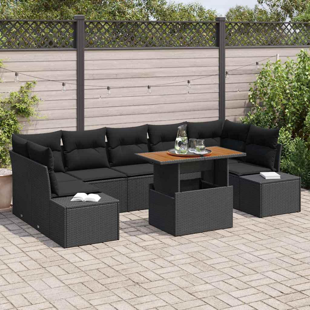 Tuin Sofa Set met opslag 8 pcs Zwart Poly riet is nu te koop bij PeponiXL, paradijselijk wonen!