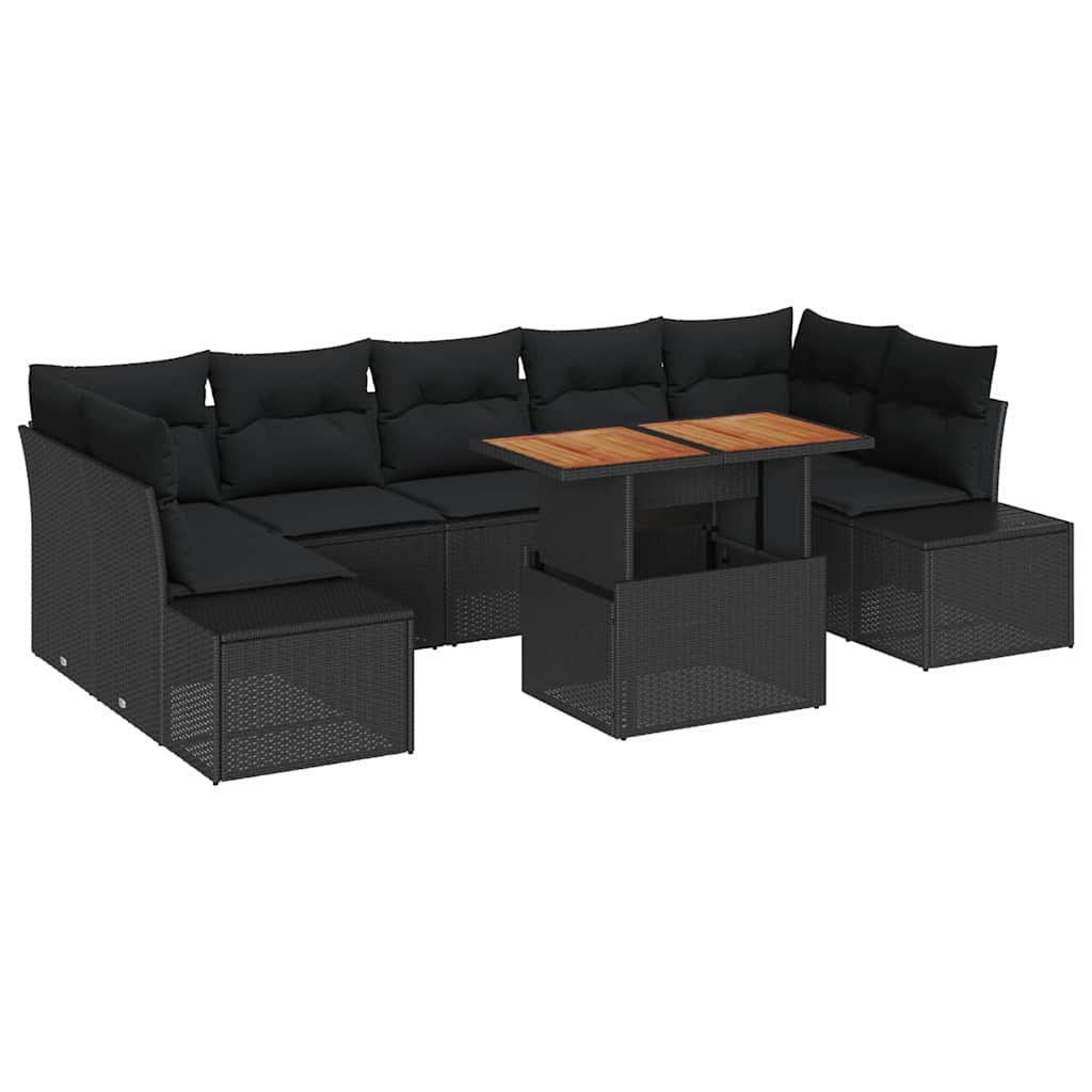 Tuin Sofa Set met opslag 8 pcs Zwart Poly riet is nu te koop bij PeponiXL, paradijselijk wonen!