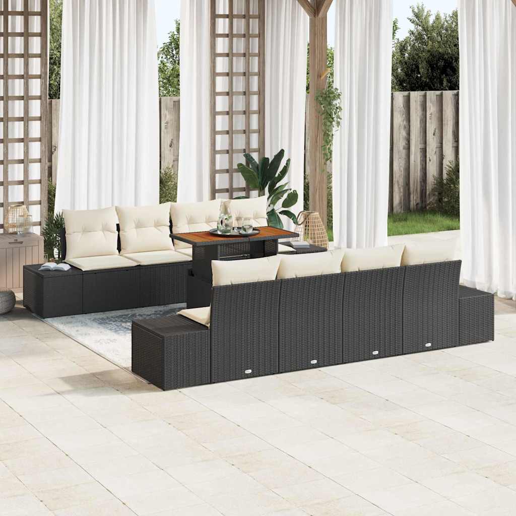 Tuin Sofa Set met opslag 9 pcs Zwart Poly riet is nu te koop bij PeponiXL, paradijselijk wonen!