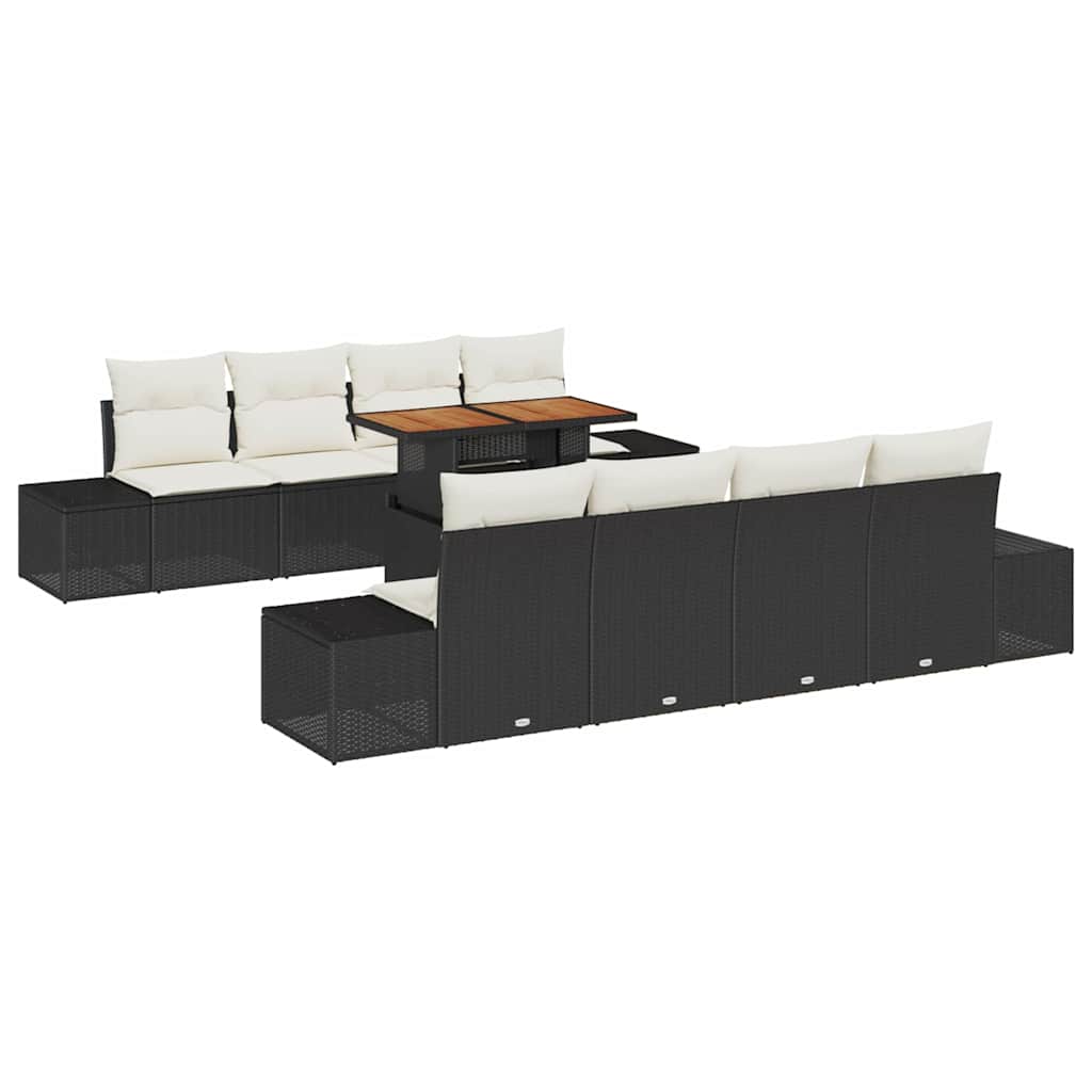 Tuin Sofa Set met opslag 9 pcs Zwart Poly riet is nu te koop bij PeponiXL, paradijselijk wonen!