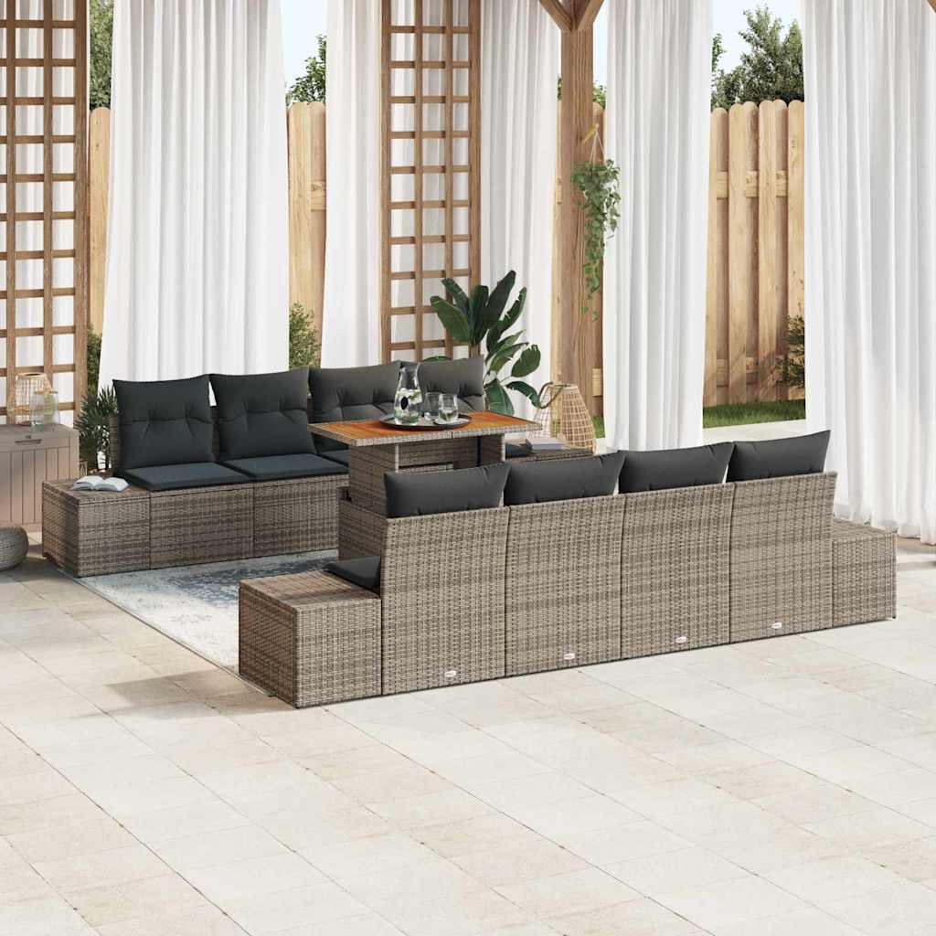 Tuin Sofa Set met opslag 9 pcs Grijs Poly riet is nu te koop bij PeponiXL, paradijselijk wonen!