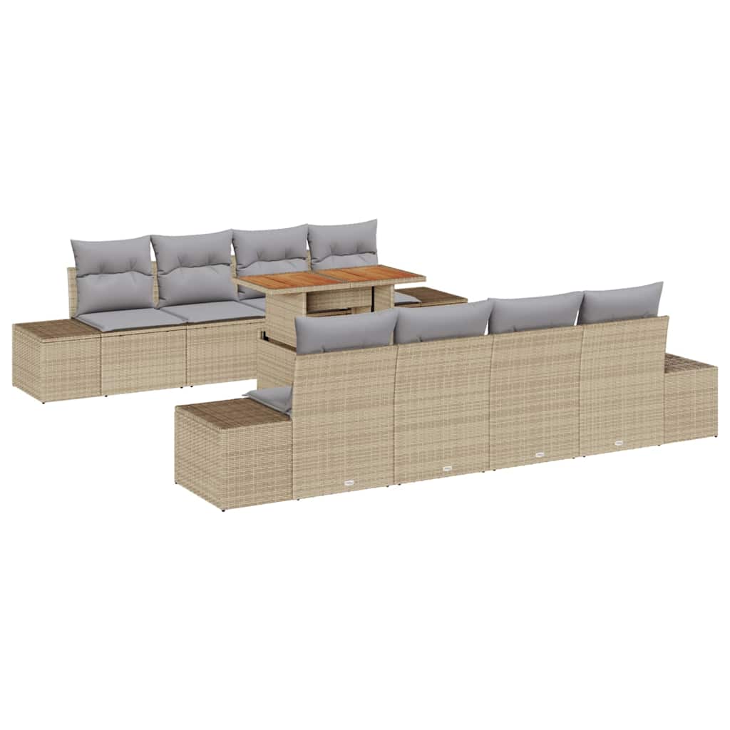 Tuin Sofa Set met opslag 9 pcs Beige Poly riet is nu te koop bij PeponiXL, paradijselijk wonen!