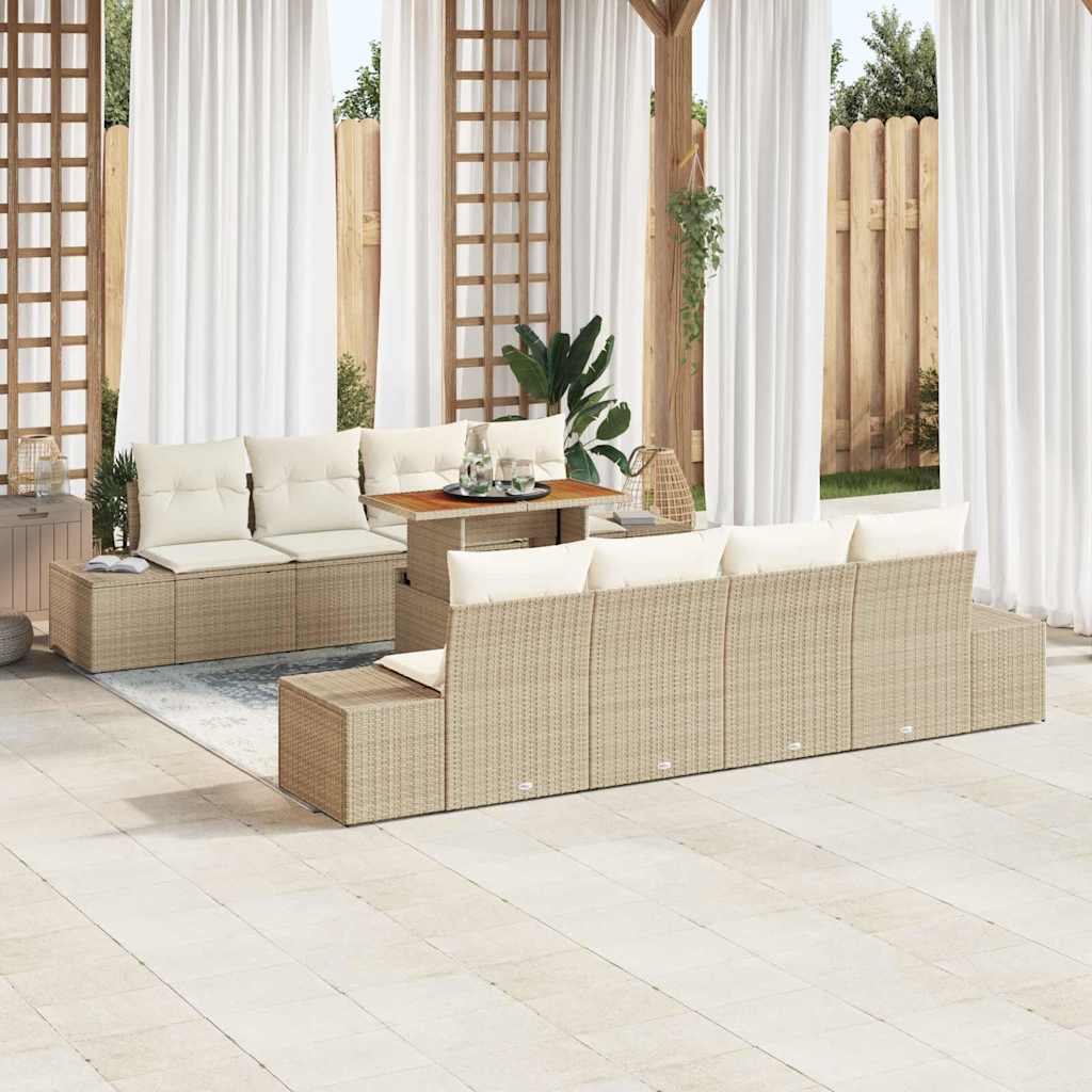 Tuin Sofa Set met opslag 9 pcs Beige Poly riet is nu te koop bij PeponiXL, paradijselijk wonen!