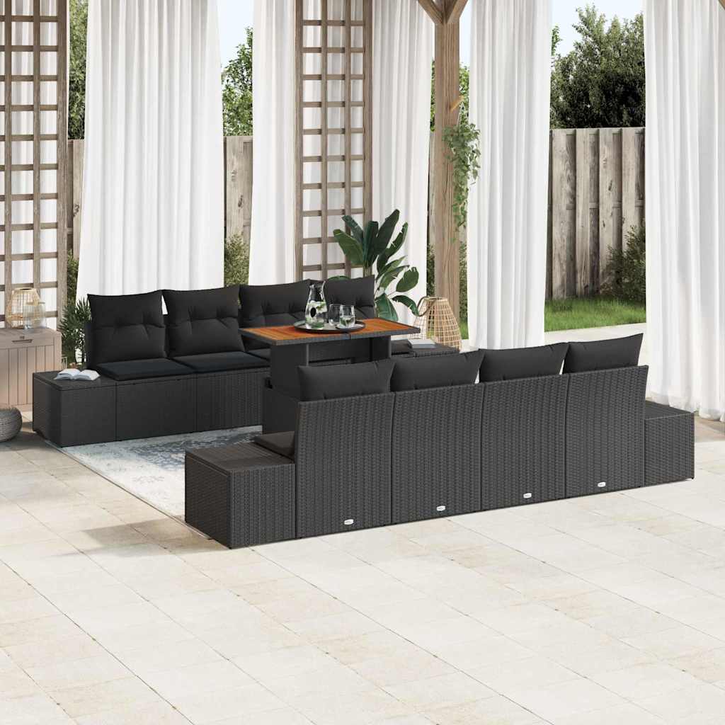 Tuin Sofa Set met opslag 9 pcs Zwart Poly riet is nu te koop bij PeponiXL, paradijselijk wonen!
