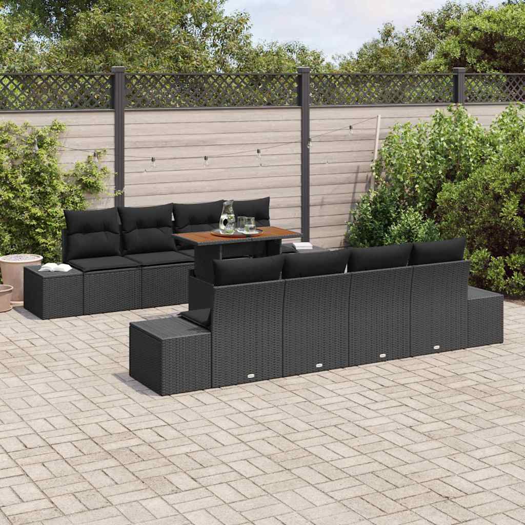 Tuin Sofa Set met opslag 9 pcs Zwart Poly riet is nu te koop bij PeponiXL, paradijselijk wonen!