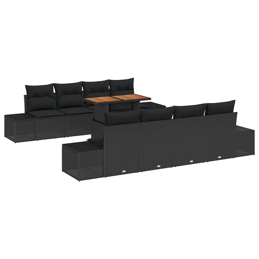 Tuin Sofa Set met opslag 9 pcs Zwart Poly riet is nu te koop bij PeponiXL, paradijselijk wonen!