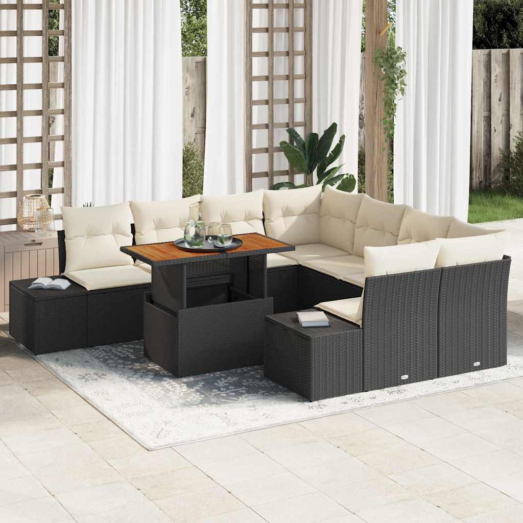 Tuin Sofa Set met opslag 9 pcs Zwart Poly riet is nu te koop bij PeponiXL, paradijselijk wonen!