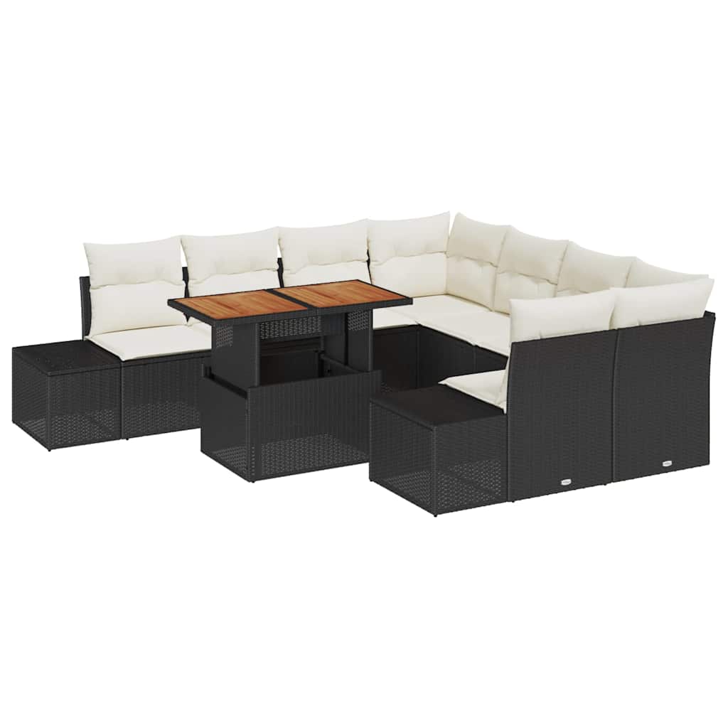 Tuin Sofa Set met opslag 9 pcs Zwart Poly riet is nu te koop bij PeponiXL, paradijselijk wonen!