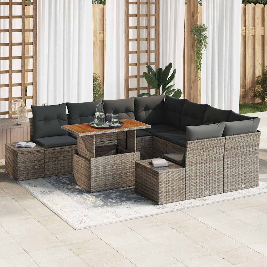 Tuin Sofa Set met opslag 9 pcs Grijs Poly riet is nu te koop bij PeponiXL, paradijselijk wonen!