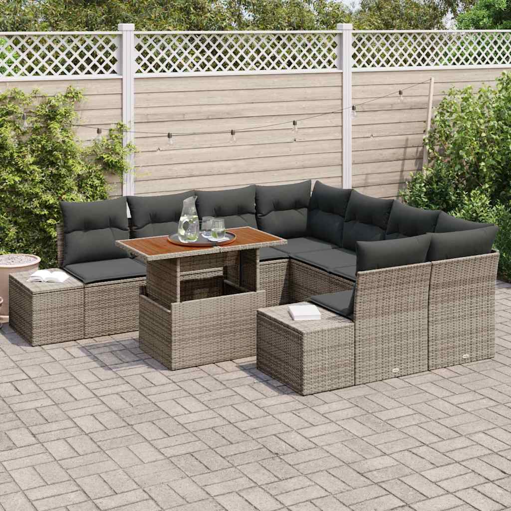 Tuin Sofa Set met opslag 9 pcs Grijs Poly riet is nu te koop bij PeponiXL, paradijselijk wonen!