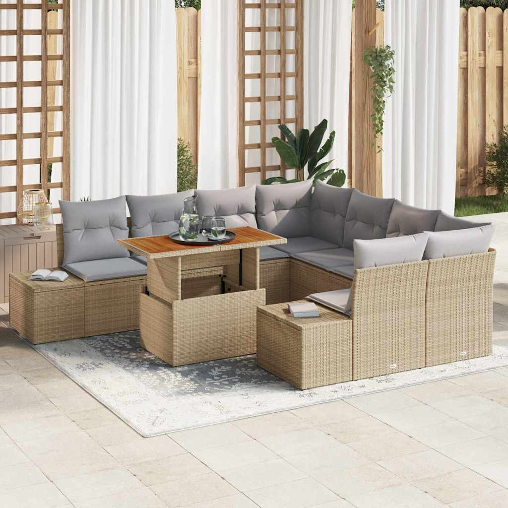 Tuin Sofa Set met opslag 9 pcs Beige Poly riet is nu te koop bij PeponiXL, paradijselijk wonen!