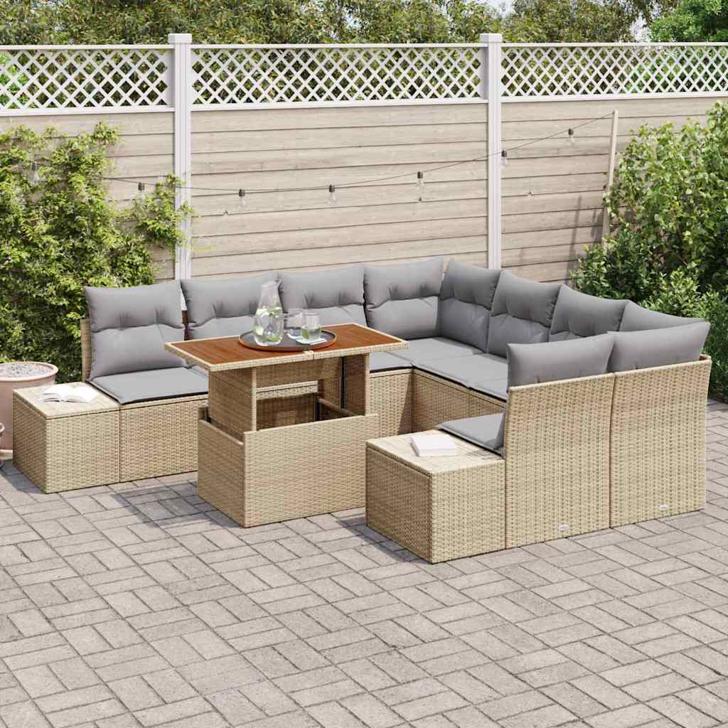 Tuin Sofa Set met opslag 9 pcs Beige Poly riet is nu te koop bij PeponiXL, paradijselijk wonen!