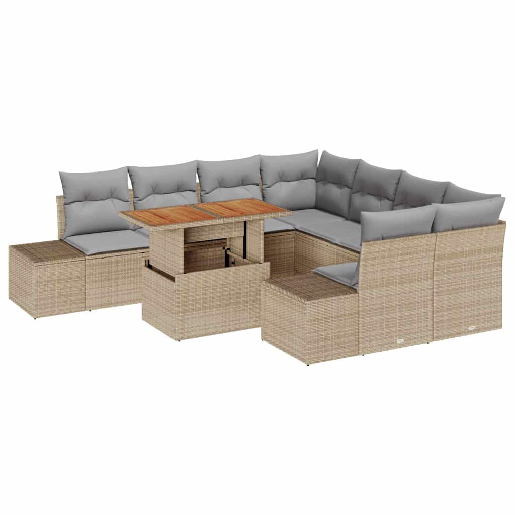 Tuin Sofa Set met opslag 9 pcs Beige Poly riet is nu te koop bij PeponiXL, paradijselijk wonen!