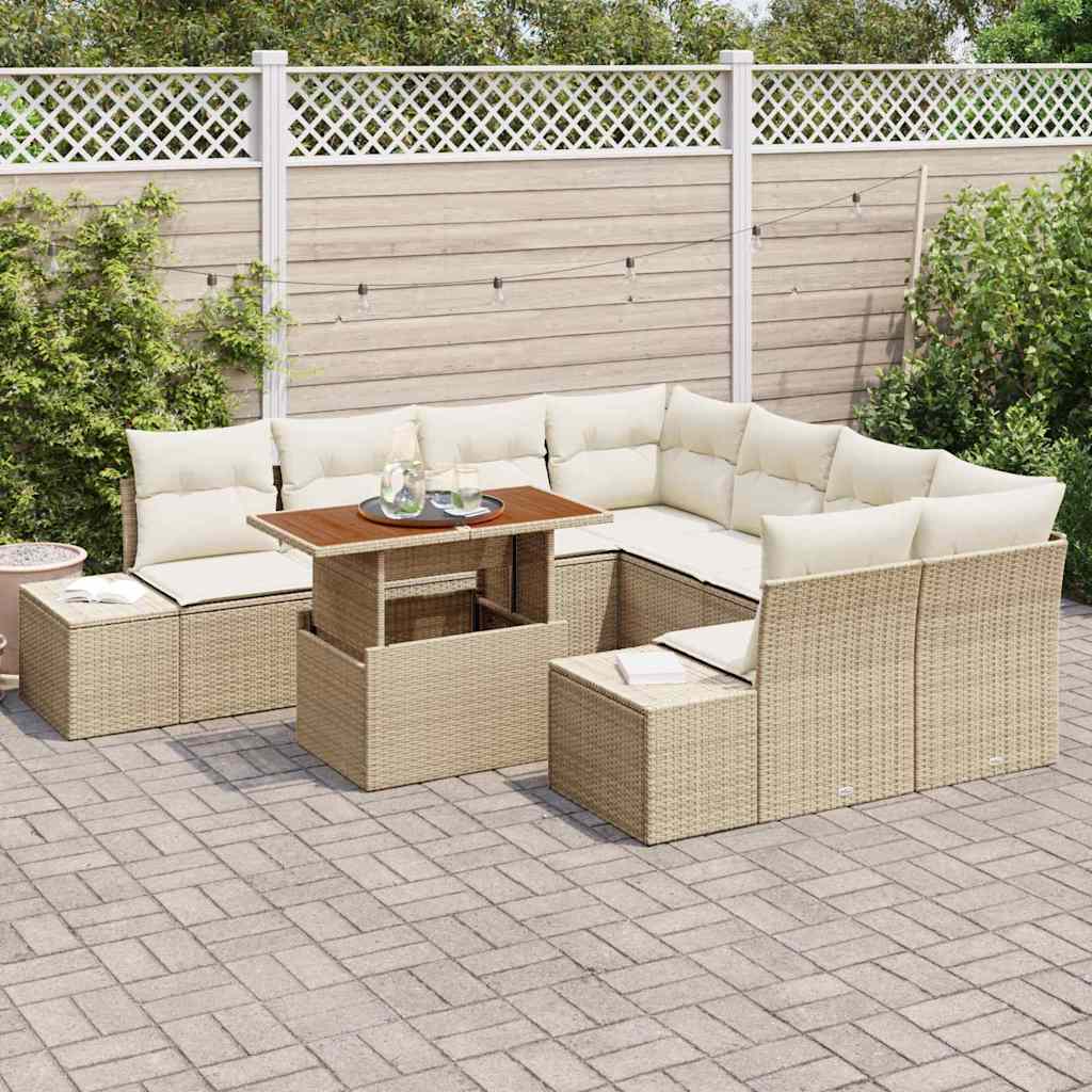 Tuin Sofa Set met opslag 9 pcs Beige Poly riet is nu te koop bij PeponiXL, paradijselijk wonen!