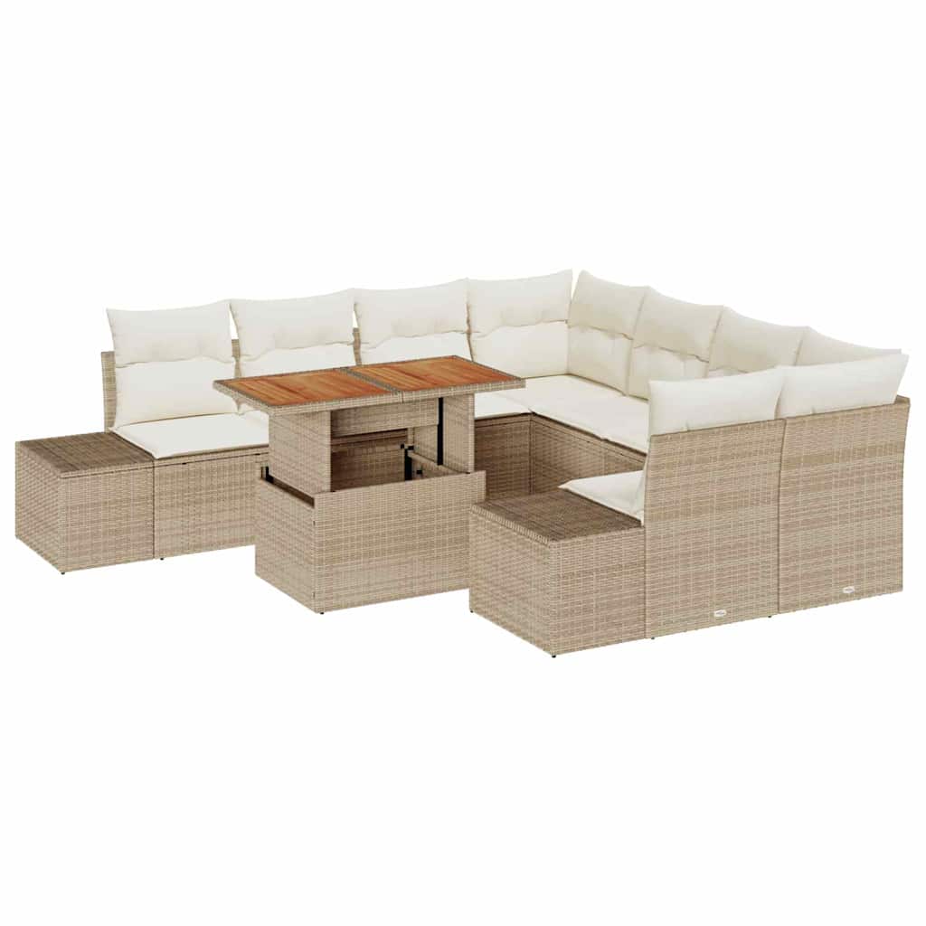 Tuin Sofa Set met opslag 9 pcs Beige Poly riet is nu te koop bij PeponiXL, paradijselijk wonen!