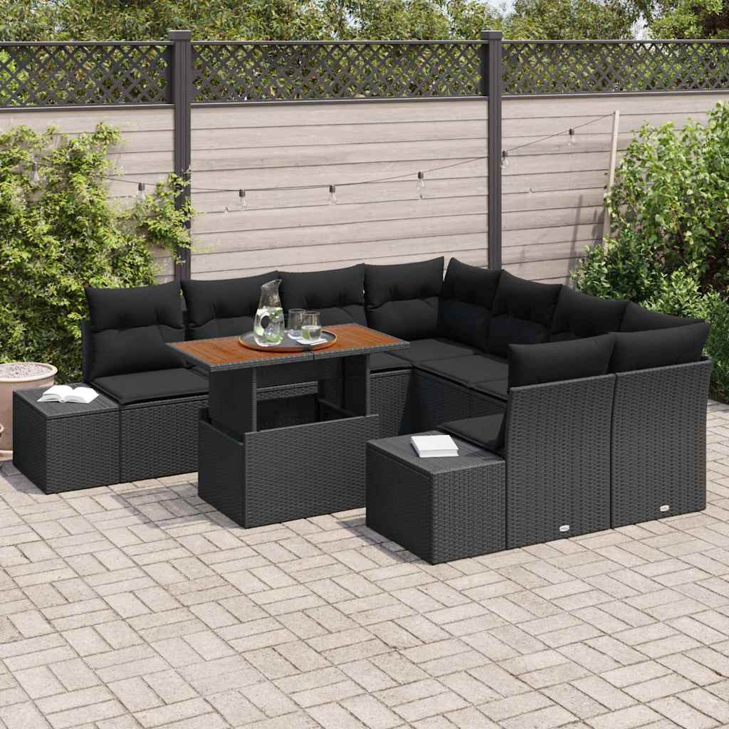 Tuin Sofa Set met opslag 9 pcs Zwart Poly riet is nu te koop bij PeponiXL, paradijselijk wonen!