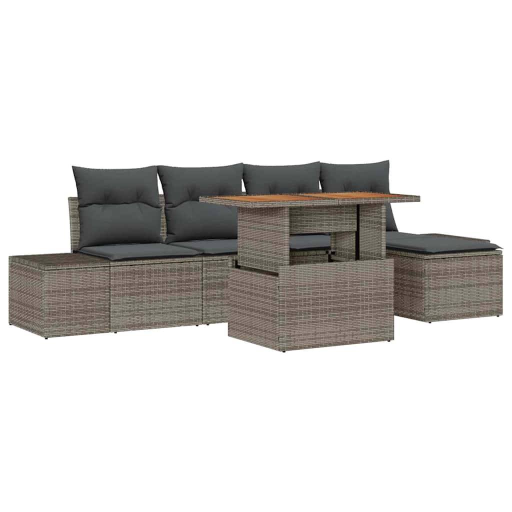 Tuin Sofa Set met opslag 6 pcs Grijs Poly riet is nu te koop bij PeponiXL, paradijselijk wonen!