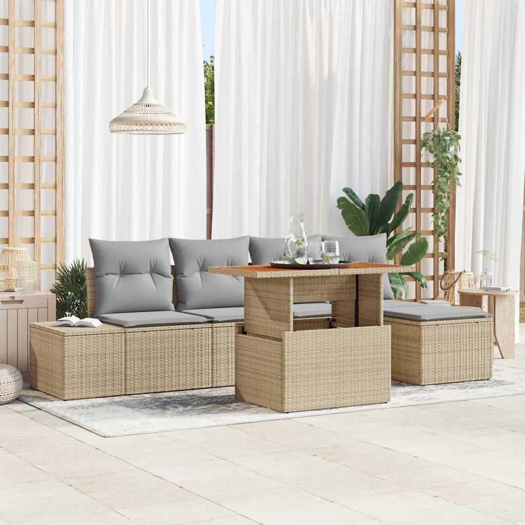 Tuin Sofa Set met opslag 6 pcs Beige Poly riet is nu te koop bij PeponiXL, paradijselijk wonen!