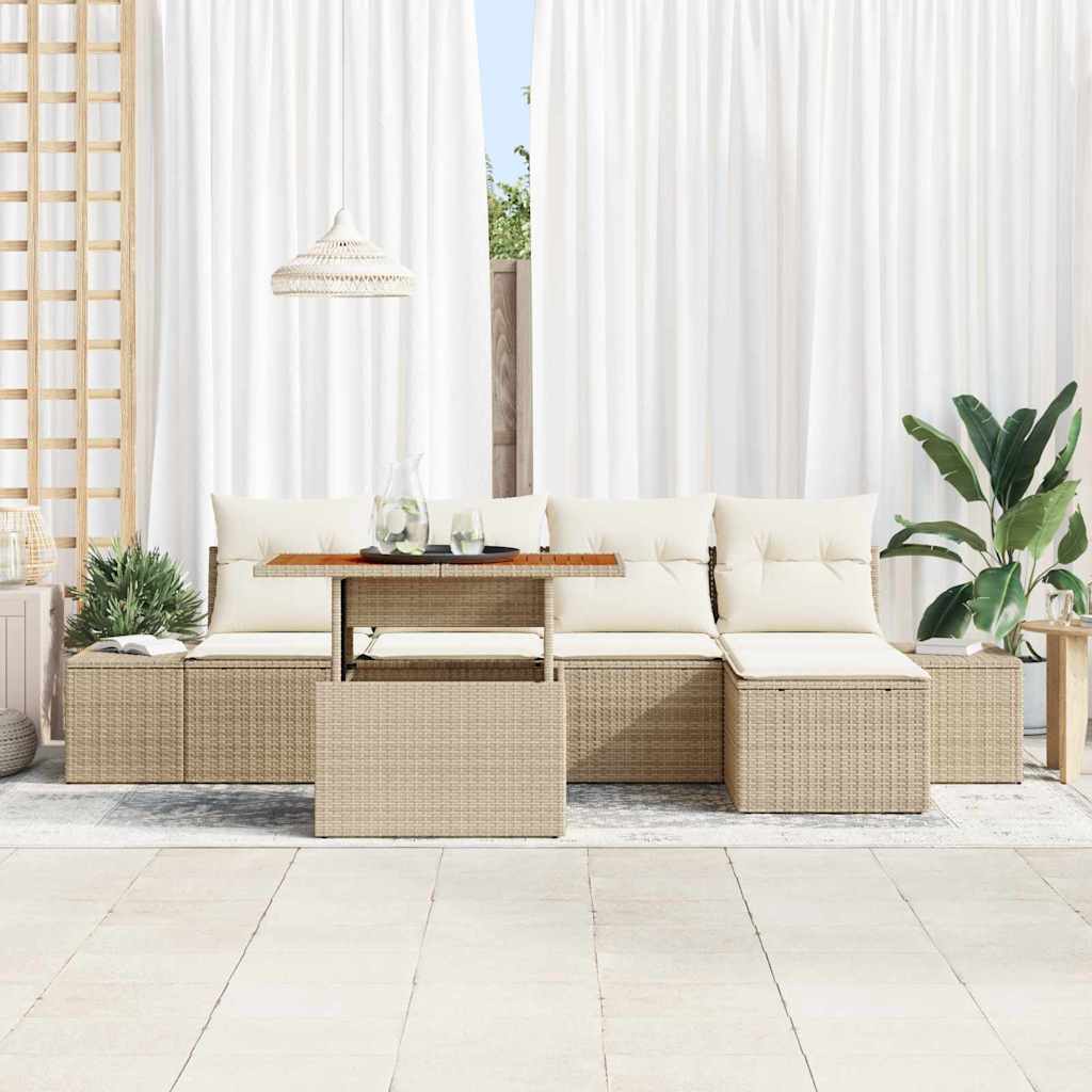 Tuin Sofa Set met opslag 6 pcs Beige Poly riet is nu te koop bij PeponiXL, paradijselijk wonen!