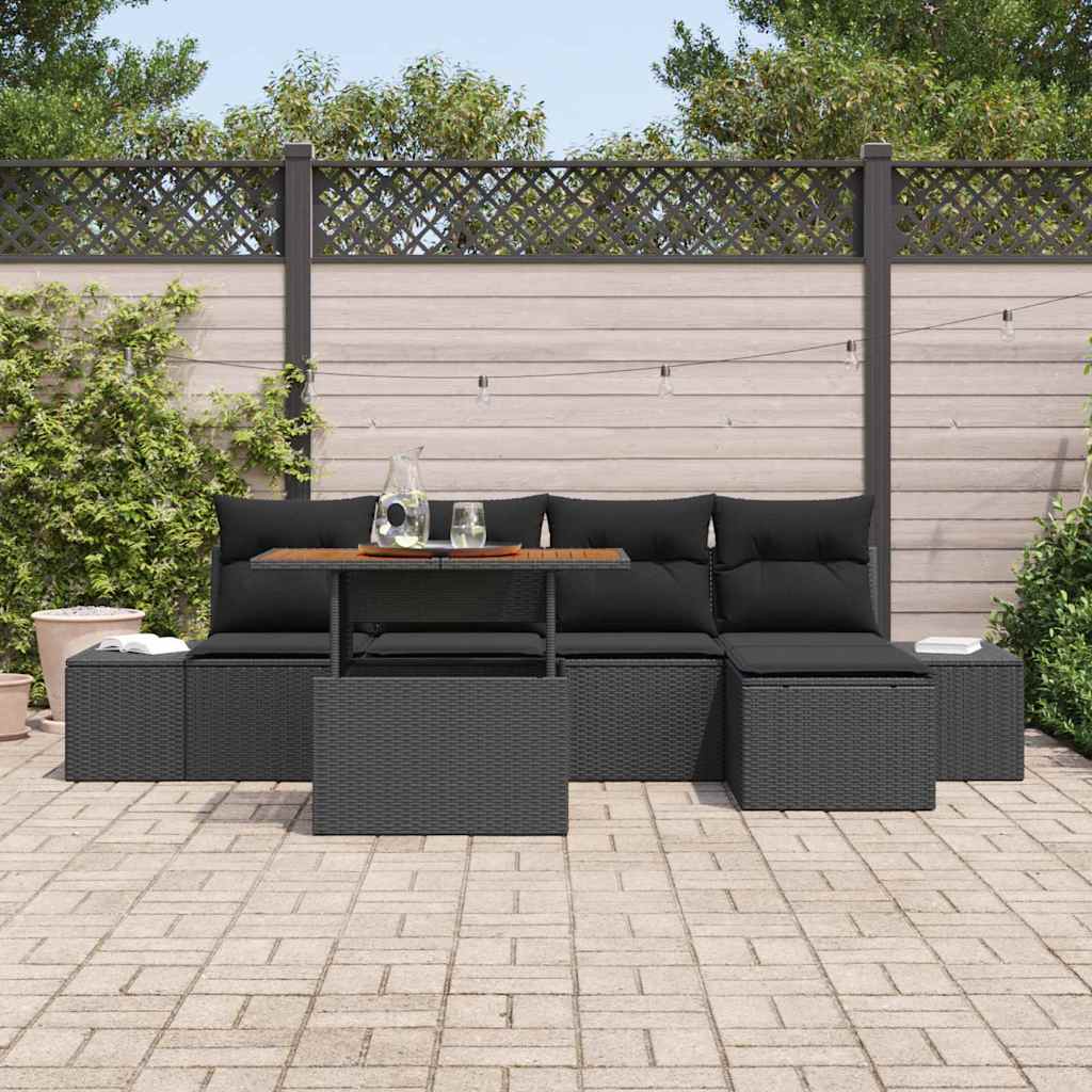 Tuin Sofa Set met opslag 6 pcs Zwart Poly riet is nu te koop bij PeponiXL, paradijselijk wonen!