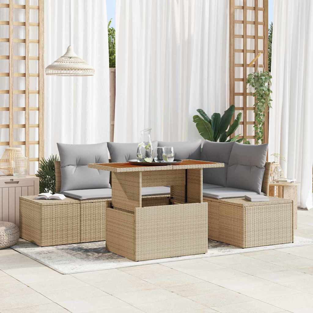 Tuin Sofa Set met opslag 5 pcs Beige Poly riet is nu te koop bij PeponiXL, paradijselijk wonen!
