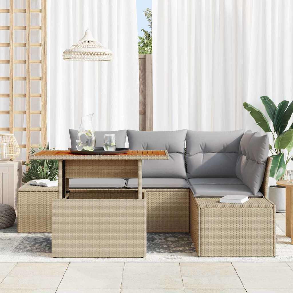 Tuin Sofa Set met opslag 5 pcs Beige Poly riet is nu te koop bij PeponiXL, paradijselijk wonen!