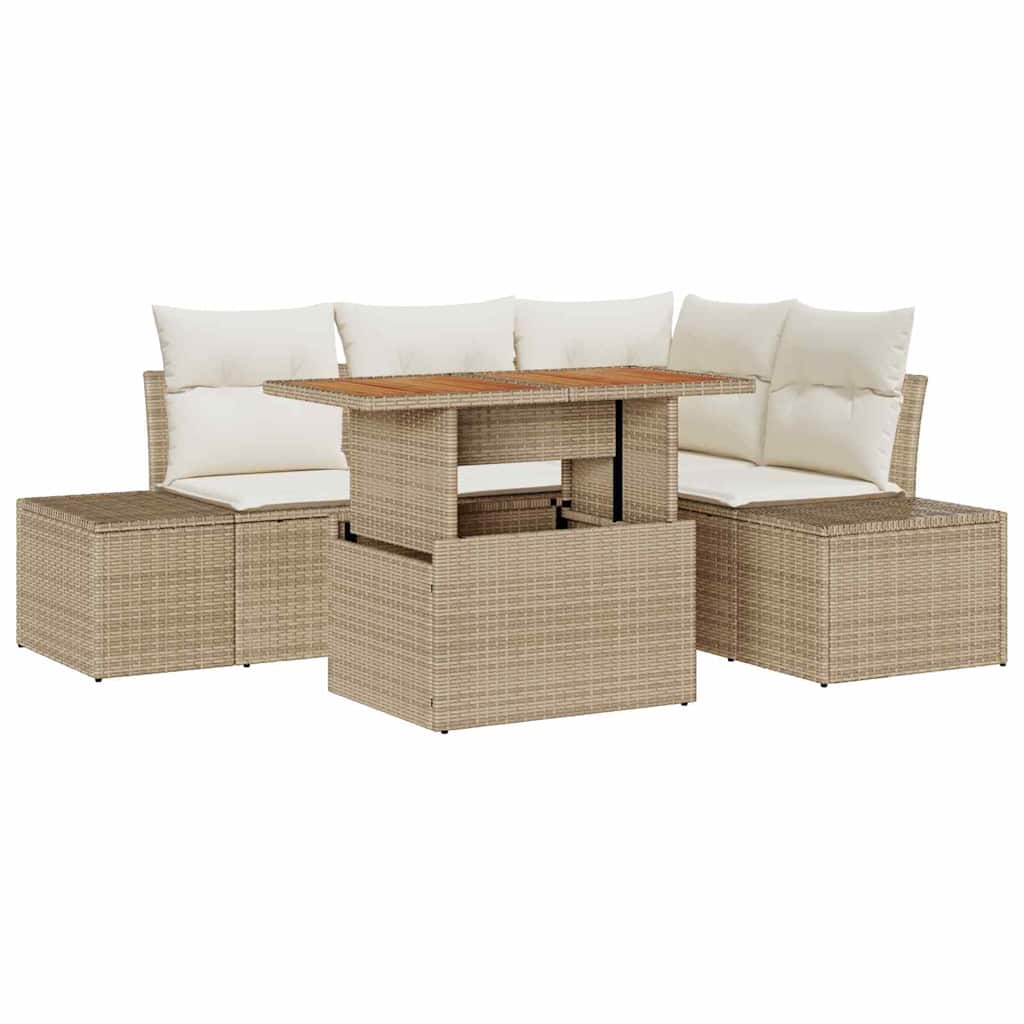 Tuin Sofa Set met opslag 5 pcs Beige Poly riet is nu te koop bij PeponiXL, paradijselijk wonen!