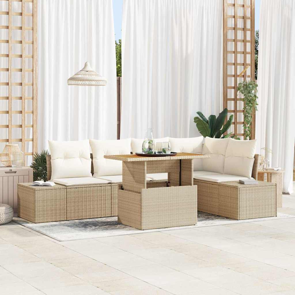 Tuin Sofa Set met opslag 6 pcs Beige Poly riet is nu te koop bij PeponiXL, paradijselijk wonen!