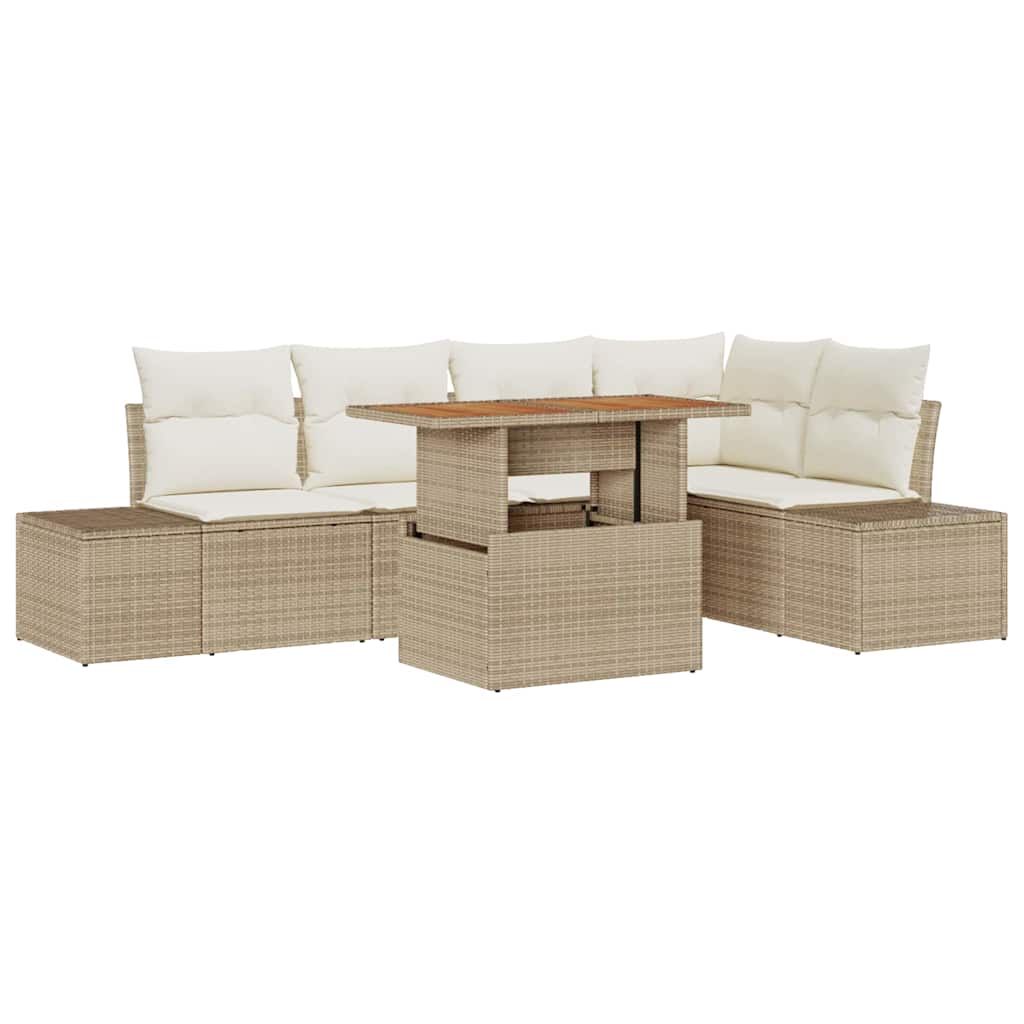 Tuin Sofa Set met opslag 6 pcs Beige Poly riet is nu te koop bij PeponiXL, paradijselijk wonen!